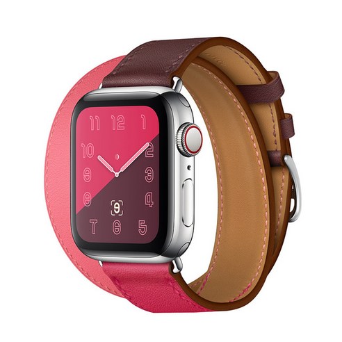 더블 투어 iWatch 밴드 44mm 40mm 정품 가죽 시계 밴드 벨트 팔찌 iWatch 밴드 38mm 42mm 시리즈 3 4 5 6 7 스트랩, Rose+Red, 38mm/40mm/44mm