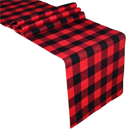 체크 무늬 식탁보 면화 검은 색과 빨간색 격자 무늬 패션 디자인 가족 저녁에 적합 크리스마스 생일 파티 테이블 홈 장식, 하나, 레드 블랙