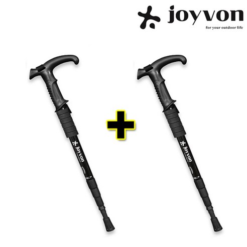 1+1 JOYVON 두랄루민 경량 4단 등산스틱 2P, 블랙(2P), JOYVON 등산스틱 T 자형
