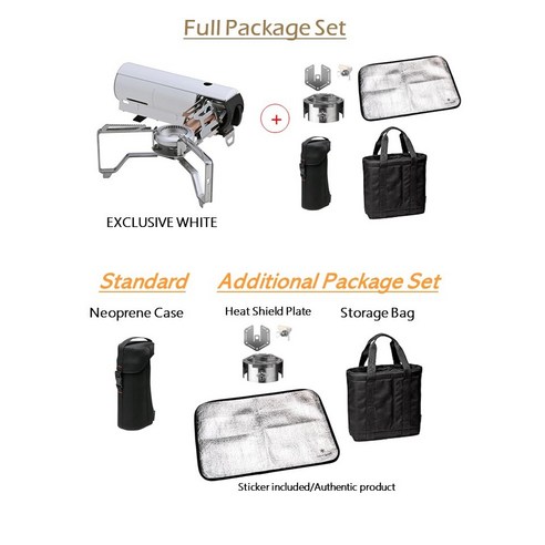 [일본직구] 스노우피크 케이스포함 익스클루시브화이트 가스스토브 풀패키지 GS-600 HOME&CAMP 아웃도어 캠핑 컴팩트 버너 테이블탑, Exclusive White+케이스+방열판, 1세트