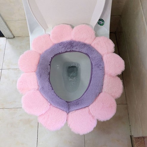 【변기 매트】화장실 매트 변기 커버 가정용 꽃잎 다채로운 쿠션 플러시 화장실 커버 화장실 링 범용 화장실 쿠션 쿠션, 하나, 핑크가장자리+보라색반지