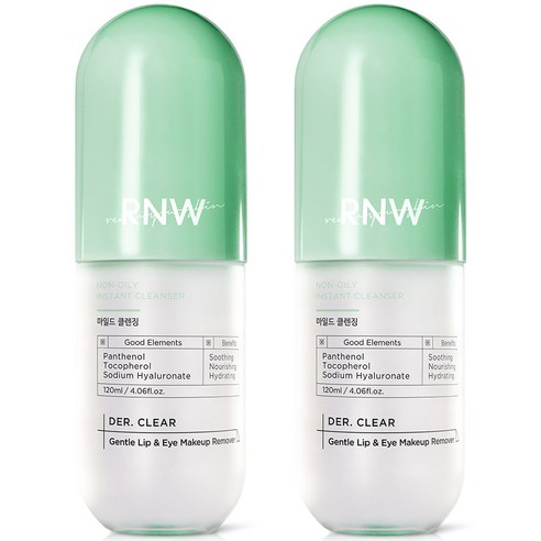 알엔더블유 더 클리어 젠틀 립 앤 아이 메이크업 리무버, 120ml, 2개
