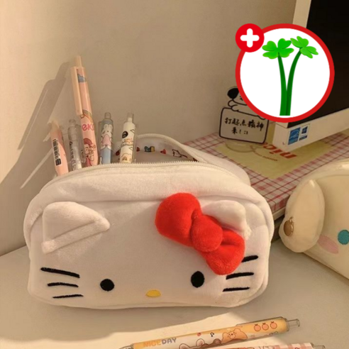 [우니무니] 리본냥 키티 인형 필통 화장품 파우치 펜케이스 새학기 선물, 1개