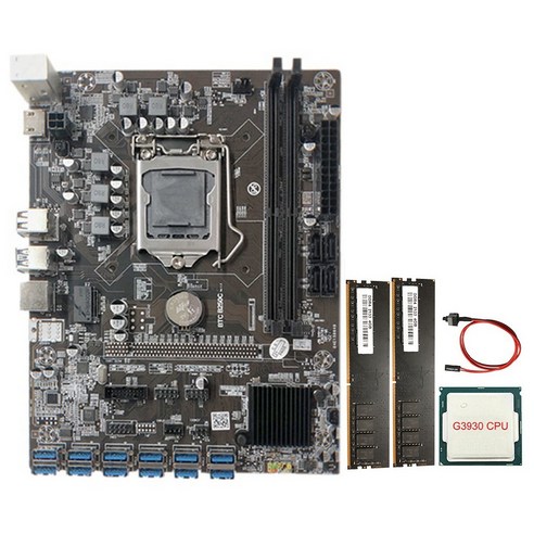 B250C 마더 보드 G3930 CPU + 2xDDR4 4G 2133MHz RAM + 스위치 케이블 12xpcie BTC 용 USB3.0 카드 슬롯 보드, 보여진 바와 같이, 하나