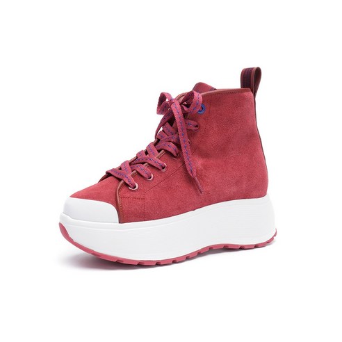 코오롱 슈콤마보니 여성 하이탑 스니커즈 레드 스프리트 가죽 플랫폼 몰드 캐주얼 키높이 신발 DG4DX21534RED