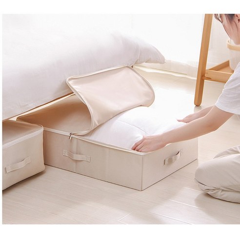 언더베드 방수 옷정리 수납함 고급 패브릭 이불 중형 대형 정리함, 76*38*17cm, 1개, 베이지