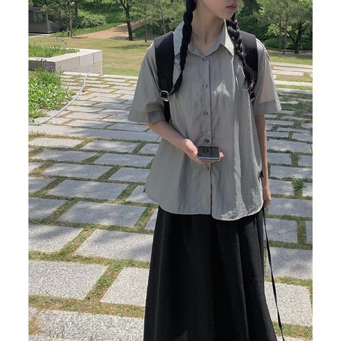 코세 나일론 그레이 반팔 셔츠