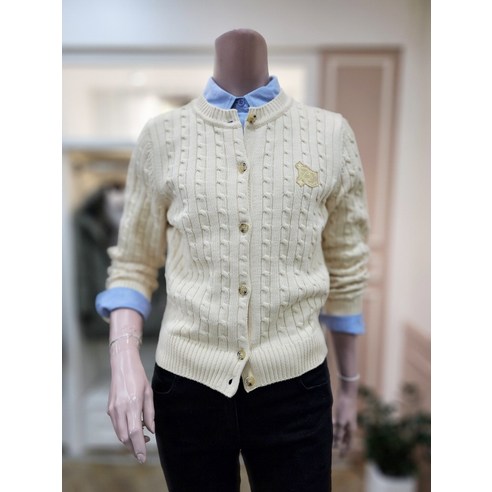 BCBG 코튼 케이블 라운드 가디건 B4A2K216