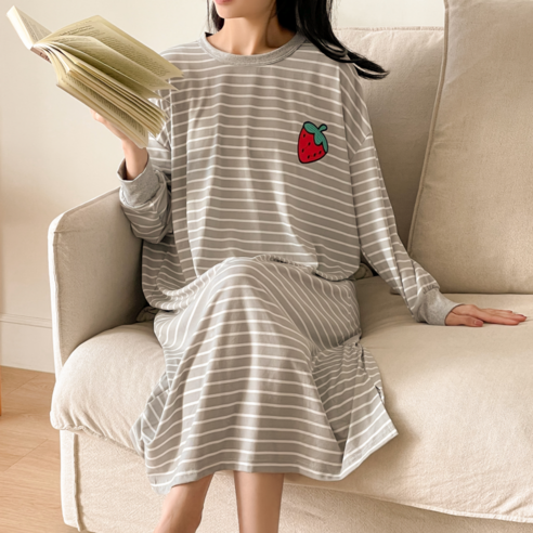 잠 못 이루는 밤, 편안함으로 물들이다: IAWI 스트라이프 원피스 잠옷 솔직 후기 긴팔원피스잠옷