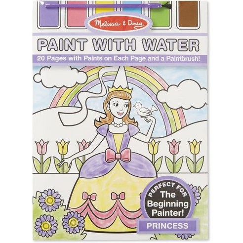Melissa Doug 멜리사 앤 더그 Paint with Water Princess 유출 방지 팔레트가 있는 구멍 뚫린 20페이지, 1개