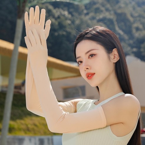 ZZJJC 아웃도어 라이딩 팔 토시 글러브 통기 벙어리 미끄럼 방지 운전아이스 슬리브녀, 살색