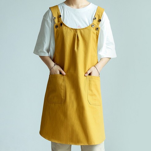 GU 앞치마 홈 주방 코트 커피 메이커 밀크 샵 애완 베이킹 데님 작업복 맞춤형 로고 인쇄, 옐로우