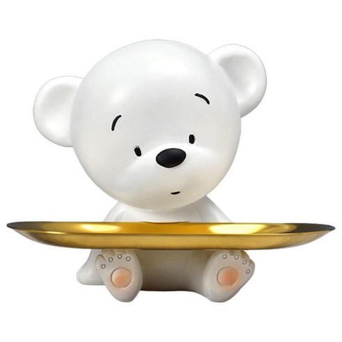 수지 동상 수지 조각 집 입구 테이블 저녁 식사 장식 곰 동상 키 캔디 보관함 주최자, 하얀색