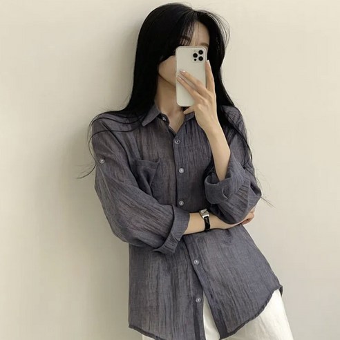 온미올렛 여성 린넨 거즈 아사면 긴팔 셔츠 남방