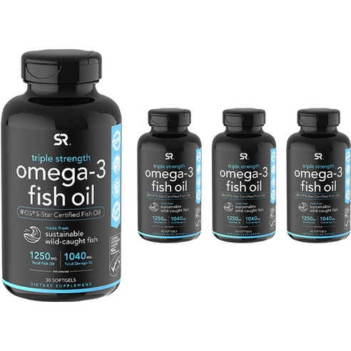 스포츠리서치 트리플 스트렝스 오메가-3 피쉬 오일 1250mg 소프트젤, 30캡슐, 4개