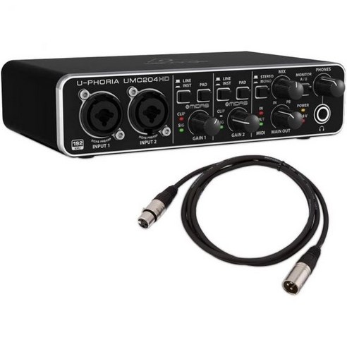 Behringer U-PHORIA UMC204HD 오디오파일 2×4 24비트/192kHz USB 오디오/MIDI 인터페이스(Midas 마이크 프리앰프 포함), UMC204HD with XLR cable, 2) with XLR Cable 베링거umc204