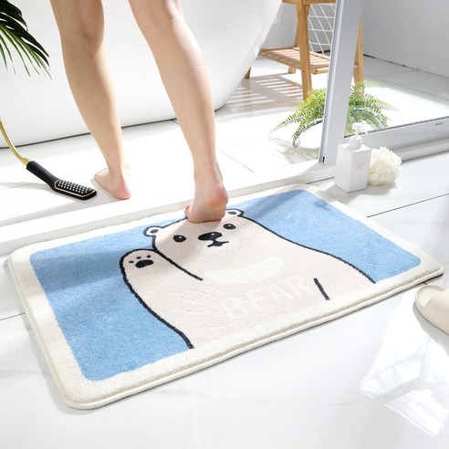 Linzheng만화 카펫 흡수 매트 화장실 가정용 발닦이 모조 캐시미어 카펫 욕실 미끄럼 방지 매트, 40*60cm(캐시미어), 백곰