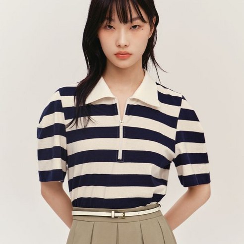 마리끌레르 6/21 순차배송 컬러 블록 하프 집업 로고 티셔츠MODBTS01M4 MODBTS01M4 156431
