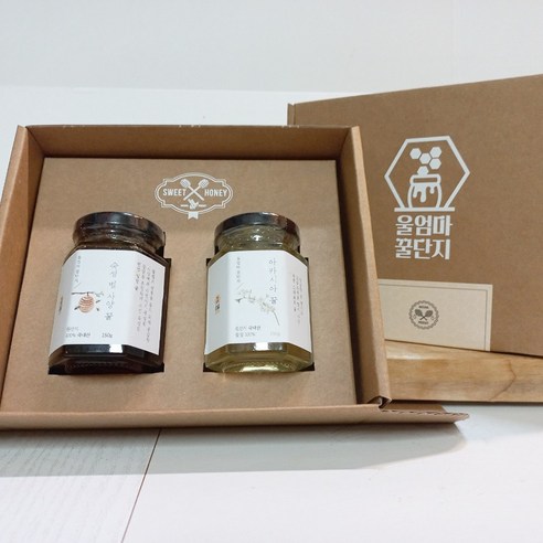벌꿀+아카시아꿀 150g*2개 세트 결혼식답례품 돌답례품 칠순답례품 꿀답례품 선물세트 쇼핑백포함, 벌집꿀+야생화꿀
