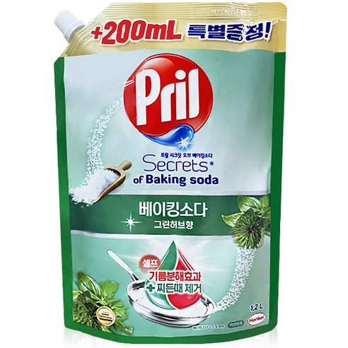 프릴 시크릿 오브 베이킹소다 그린허브 향, 1.2L, 4개