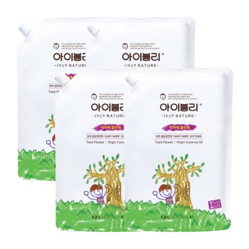아이블리네이처 유아 섬유유연제 1.2L 4개, 코코넛오일 성분 티아레플라워향