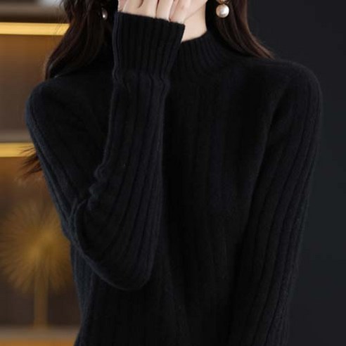 데일로엔 여성용 베이직 심플 기본 반목 골지 니트티