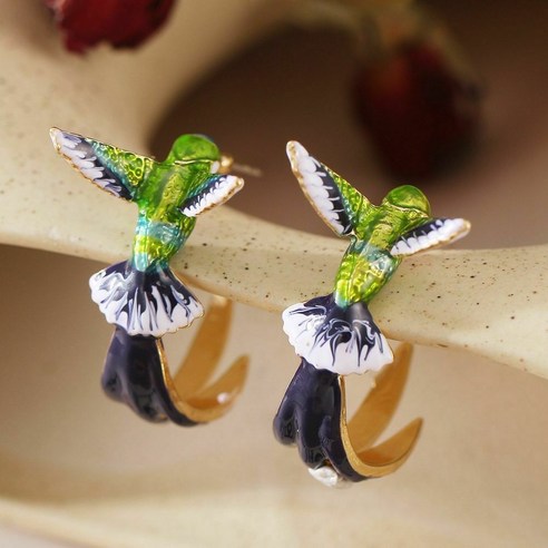 패션 동물 귀여운 스터드 귀걸이 Hummingbird 귀걸이 페인팅 오일