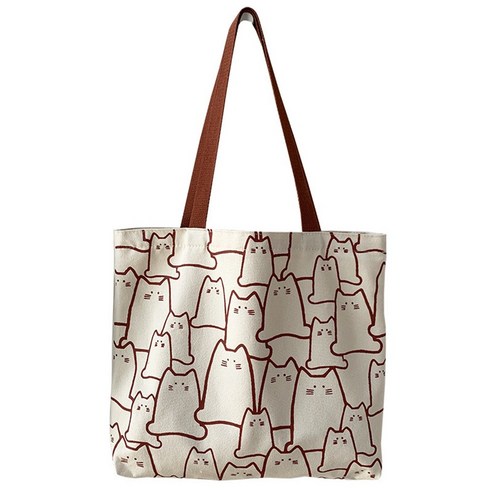 숙 녀 쇼핑 가방 지퍼 디자인으로 귀여운 고양이 핸드백 일본식 만화 숄더 백 (베이지 색)