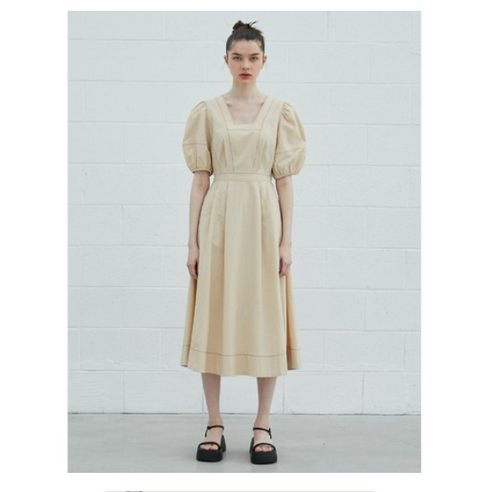 에고이스트 스퀘어넥 소매 볼륨 플레어 원피스 EQ2BO316