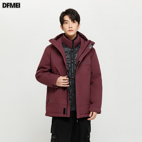 DFMEI 내피 탈부착 패딩 남자 숏 영 화이트 오리털 후드 겨울옷 도톰