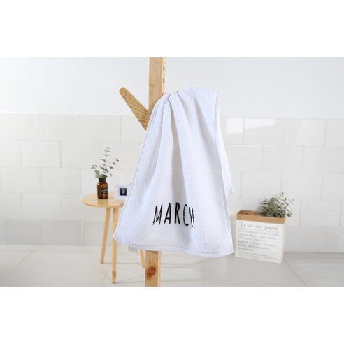 순면 목욕수건 자수 월 창의 대목욕수건박스 포장, 흰색 March(3월), 75*35cm