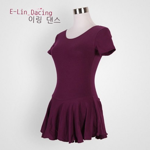 성인 반팔 프릴 스커트, L, 짙은 자줏빛