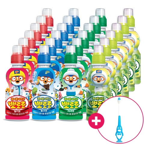 뽀로로 음료 5종 혼합 세트 24개 + 맘앤쥬 펭귄 칫솔 1개 증정, 235ml/235g, 01 종합구성: 딸기 6개, 밀크 6개, 사과 6개, 샤인머스캣 6개 뽀로로샤인머스캣