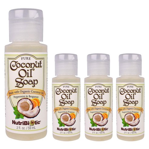 뉴트리바이오틱 퓨어 코코넛 오일 솝 페퍼민트 & 베르가모트 향, 59ml, 4개