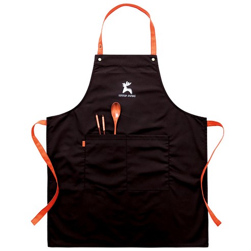 주방 앞치마 프린트 카페 남녀 앞치마 허리 성인 작업복, 검은 사슴, 성인 길이 75cm