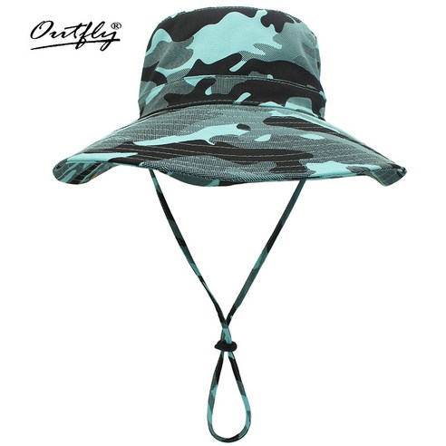 【등산모】여름 야외 위장 모자 큰 모자 등산 하이킹 비치 모자 어부 모자, 하늘색 위장