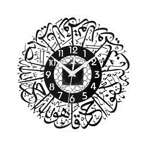아크릴 벽시계 거울 장식 아랍어 서예 문자 침실 거실 주방 사무실 12 인치 대형 시계, 검정