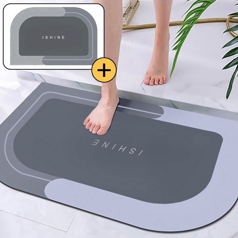 아이샤인 규조토 발매트 2개 SET 반달그레이 빨아쓰는 러그 욕실 화장실 카펫 현관 미끄럼방지 흡수 싱크대, 반달/그레이 2개 SET