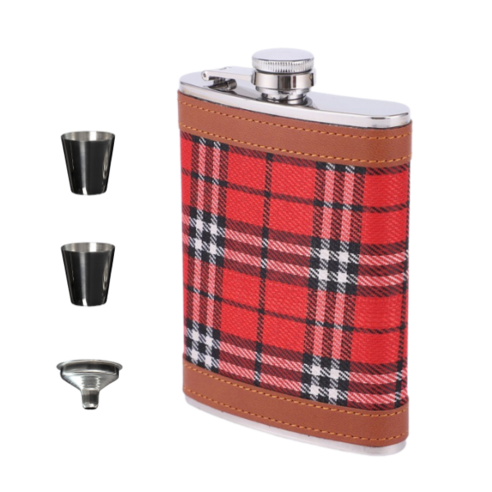 씨엔와우 힙플라스크 휴대용 포켓 술병 위스키 소주 보틀 스테인레스 8oz ( 230ml ), 1개, 체크 레드