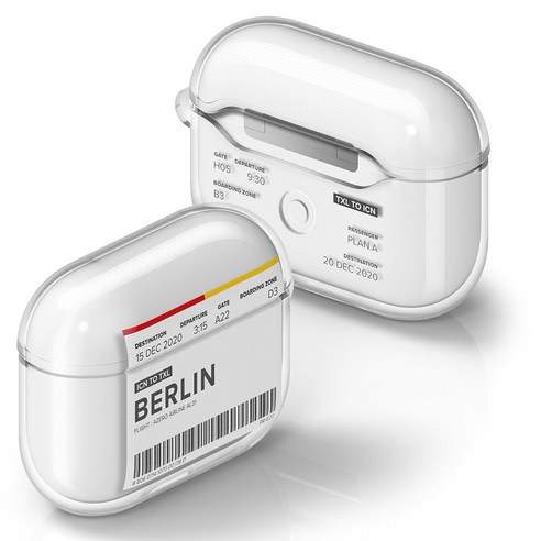 플래나 에어플레인 티켓 시리즈 에어팟 프로 TPU 투명 케이스, 5. 베를린, 그래픽