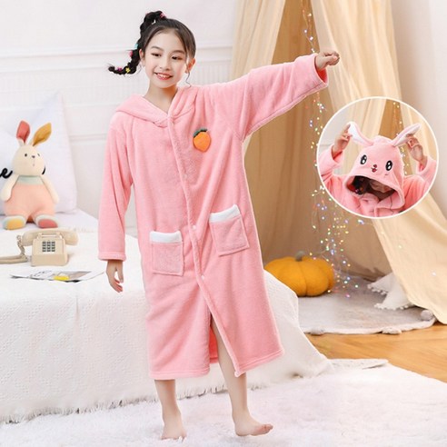 따뜻함과 귀여움이 가득한 주니어 아동 캐릭터 토끼 후드 목욕가운 어린이목욕가운