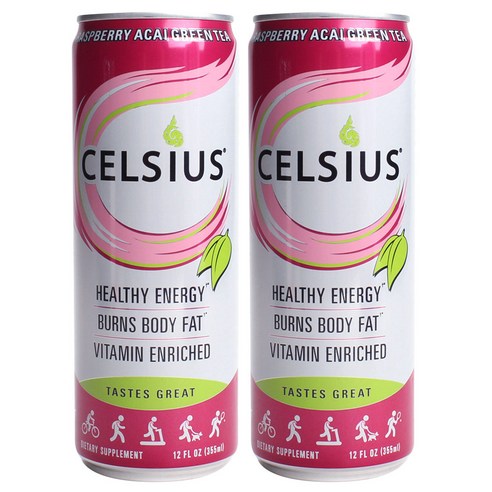 셀시우스 건강 에너지 드링크 라즈베리 아사이 그린 티, 355ml, 2개
