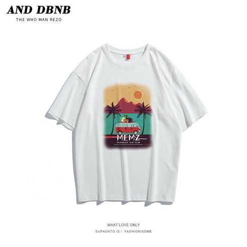 DFMEI 인쇄 여름 한국 스타일 유행 느슨한 커플 탑 캐주얼 모든 매치 반팔 티셔츠