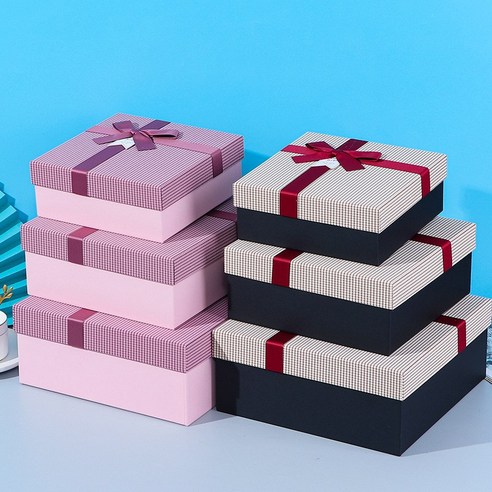 절묘 리본 선물 상자 세 조각 세트 발렌타인 데이 생일 선물 화장품 선물 보관 광장 세트 상자, 두 가지 색상 혼합, 8307-30