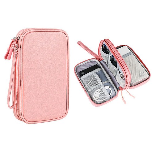 아이스타 여행용 디지털 수납용 케이블 파우치 케이스 외장하드 보조 배터리 코드 이어폰 충전 수납함, 핑크