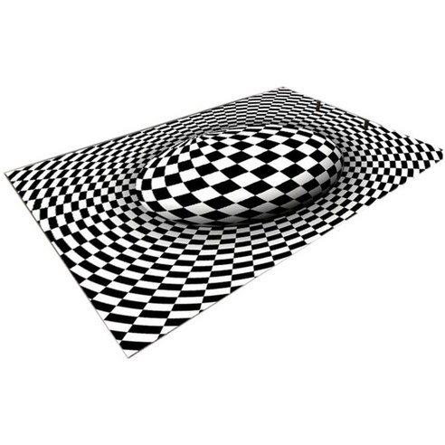 Retemporel 3D 비주얼 카펫 거실 침실 커피 테이블 기하학적 입체 착시 바닥 매트 60X90Cm, 검정 & 흰색