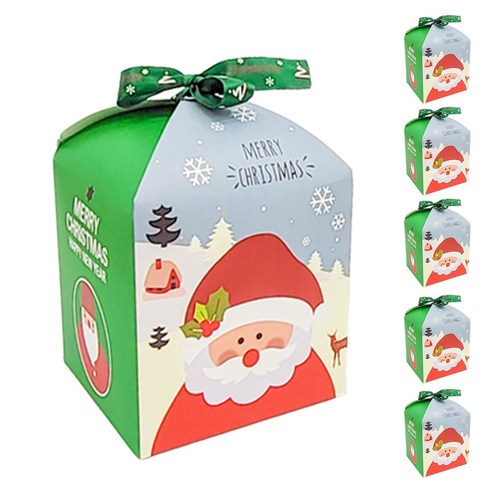 크리스마스 초콜릿 사탕 포장상자 선물박스 트리장식 선물상자 6p+리본끈 6p, 4.산타하우스_그린 6P+리본끈 6P 세트, 1개