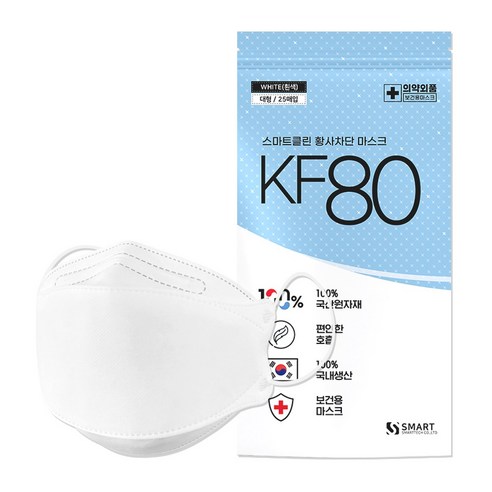스마트클린 KF80 마스크 대형 흰색 대용량, 100개입, 1개, 대용량 흰색