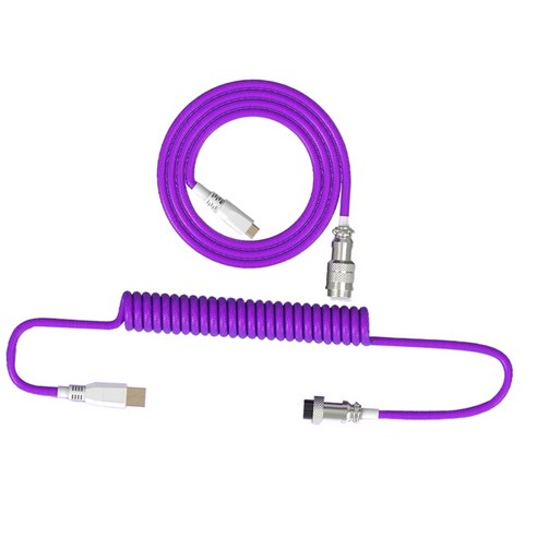 Type-C 키보드 케이블 코일 개폐식 USB3.0 기계식 키보드용 확장, 길이 2.2m 86.61인치, TPE 금속 및 나일론, 보라색