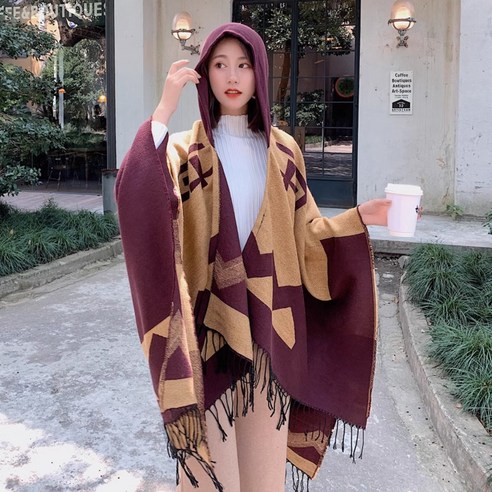 보헤미안풍 몽골 후드 숄 캠핑망토 여행담요